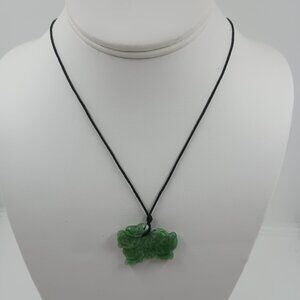 Vintage Carved Green Jade Dragon Pendant Necklace.